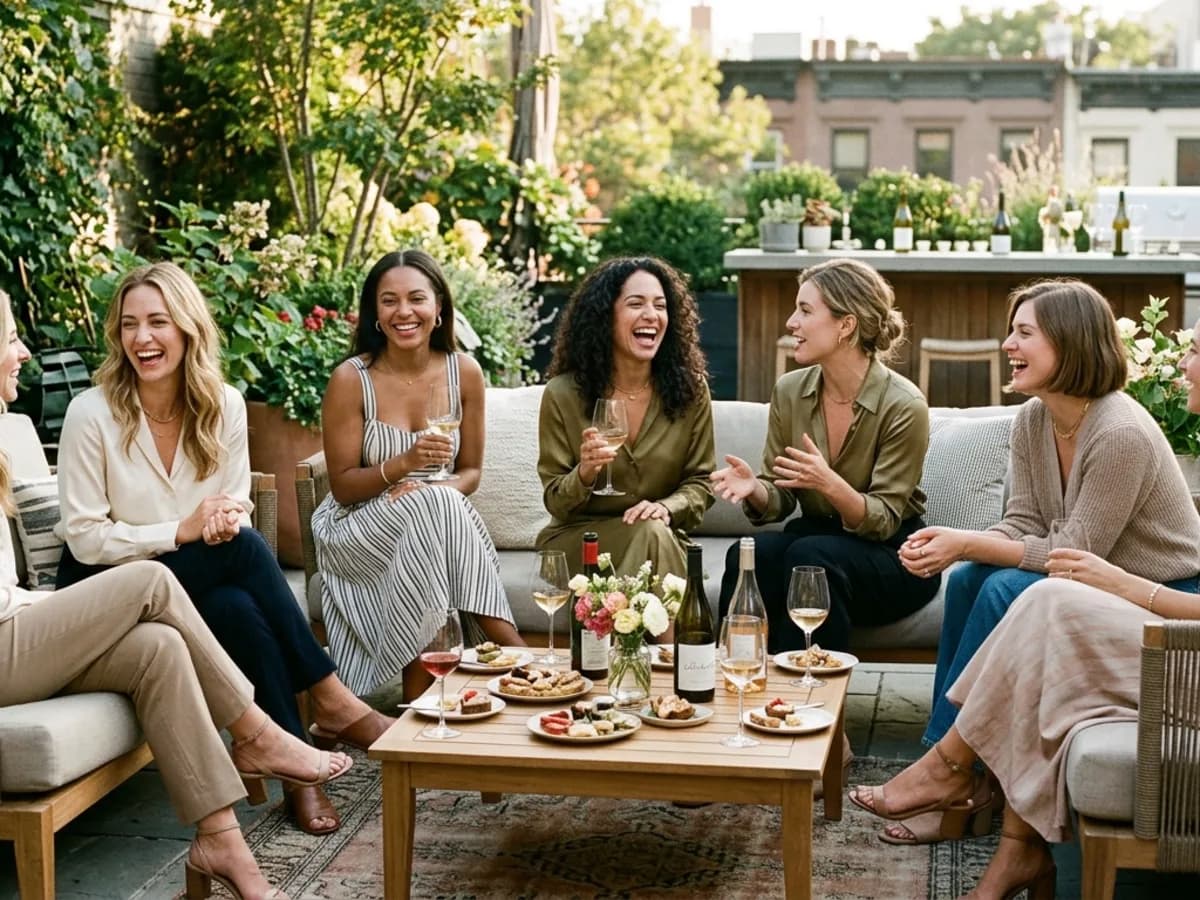 Women socializing at a chic botox party gathering